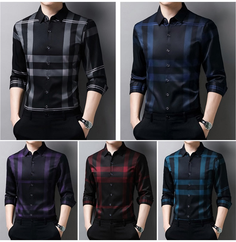 Herren-Seidenhemd Casual Karomuster