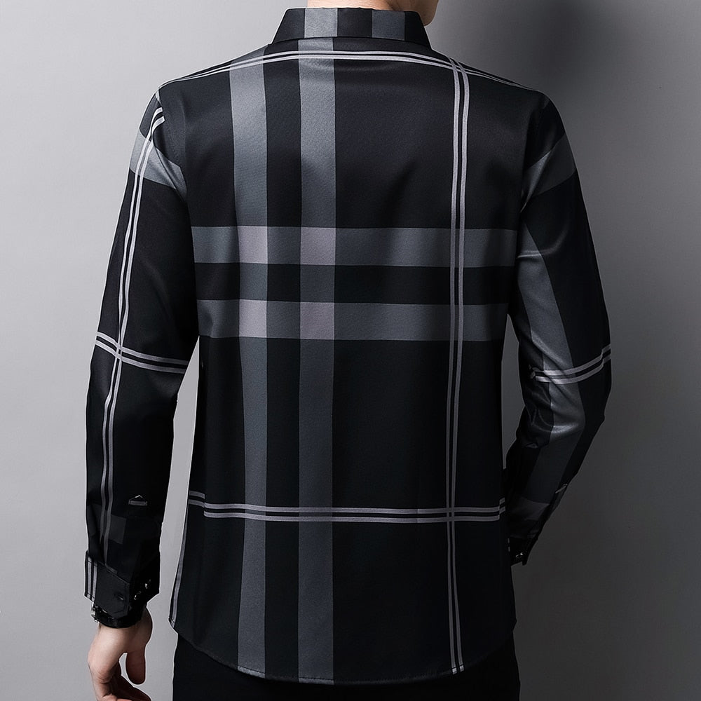 Herren-Seidenhemd Casual Karomuster